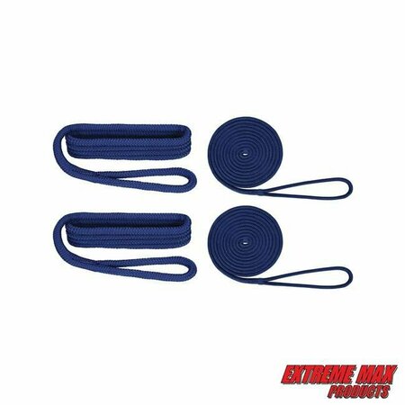 EXTREME MAX Extreme Max 3006.2699 BoatTector Premium Double Braid Nylon Dockside Rope Value Pack - 1/2", Blue 3006.2699